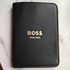 BOSS Parfums Black Leather Passport Wallet Travel Case