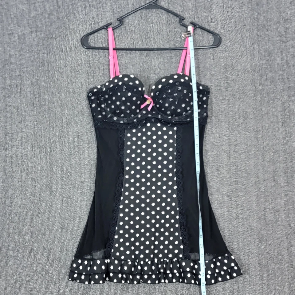 Jessica Simpson Babydoll L Black Lingerie Nightie Sheer Lace Push Up Bra Teddy - Image 3 of 4