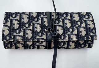 Vintage Christian Dior Paris Monogram Oblique Travel Jewelry Organizer Roll Case