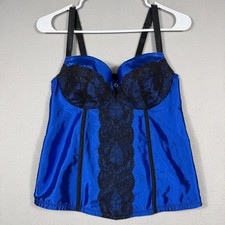 Cacique Intimates Royal Blue Black Lace Corset Bustier Top Size 14/16