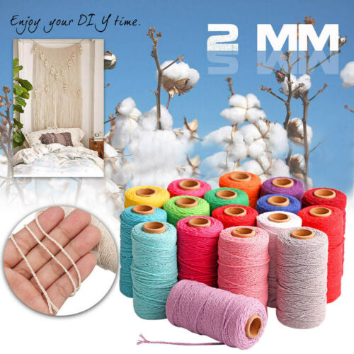 2MM Rustic Cotton EU Macrame Cord String Rope Hand Twisted DIY Colorful Craft - Picture 1 of 29
