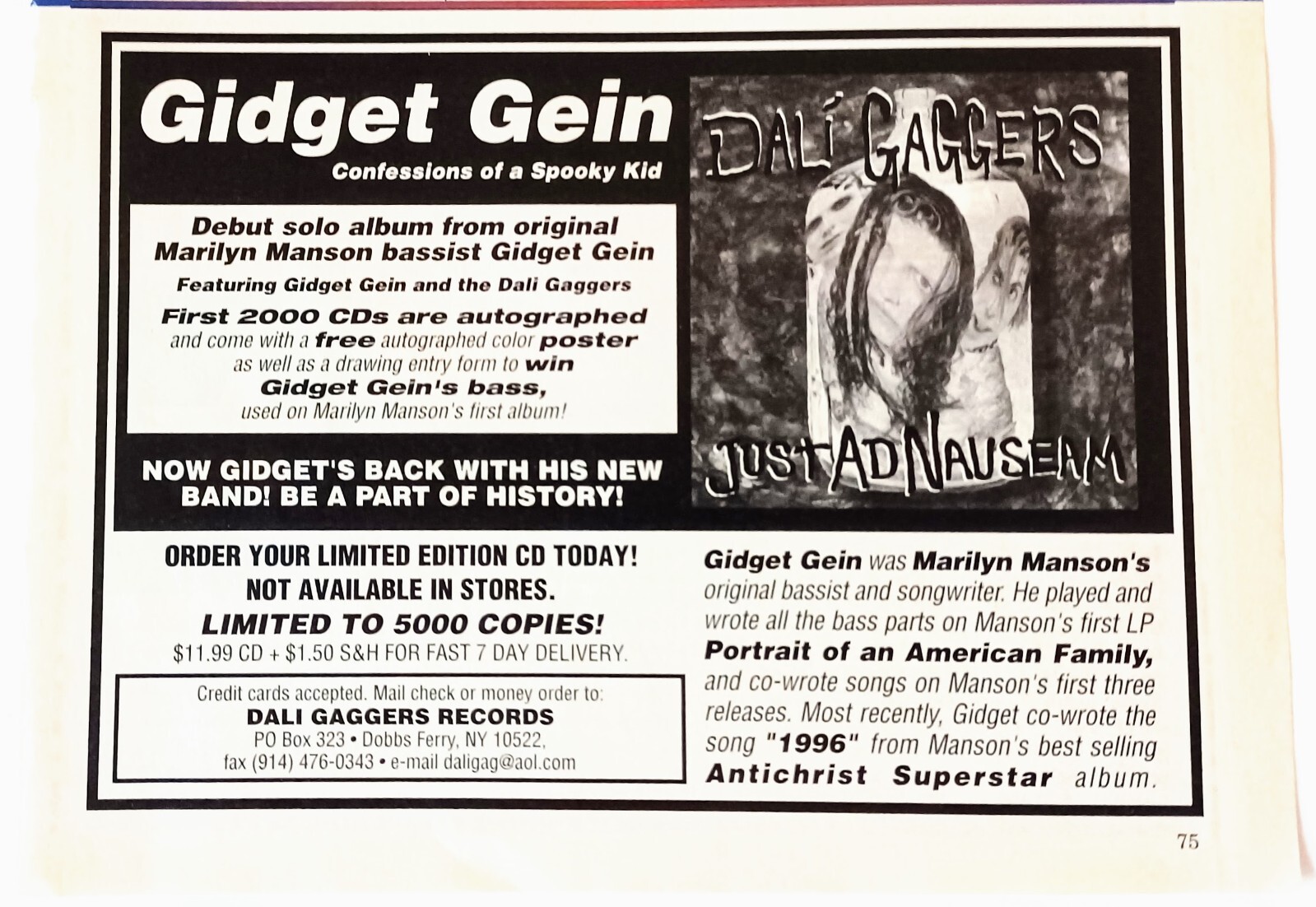 GIDGET GEIN (MARILYN MANSON) CONFESSIONS OF SPOOKY KID~2000 ALBUM AD ...