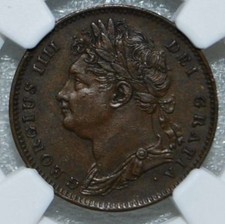1822 Farthing 1/4 d Coin King George IV NGC AU53 BN Great Britain