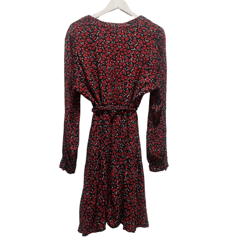 Motherhood Black Red Floral V Neck Long Sleeve Tie Back Maternity Midi