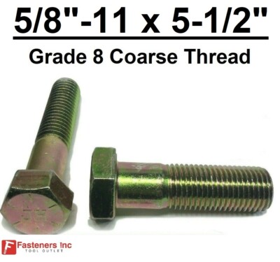 5/8-11 x 5-1/2'' Hex Bolt Yellow Zinc Plated Grade 8 Cap Screw Coarse Thread