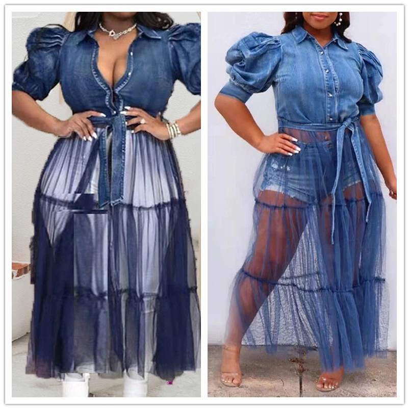 Short sleeve plus size denim dress sale