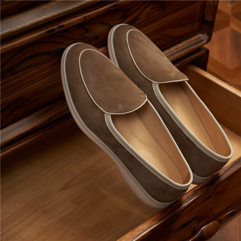 Belgian Style Italian Mens Slip on Real Suede Leather Loafers Casual Dress Shoes - Image 3 of 4