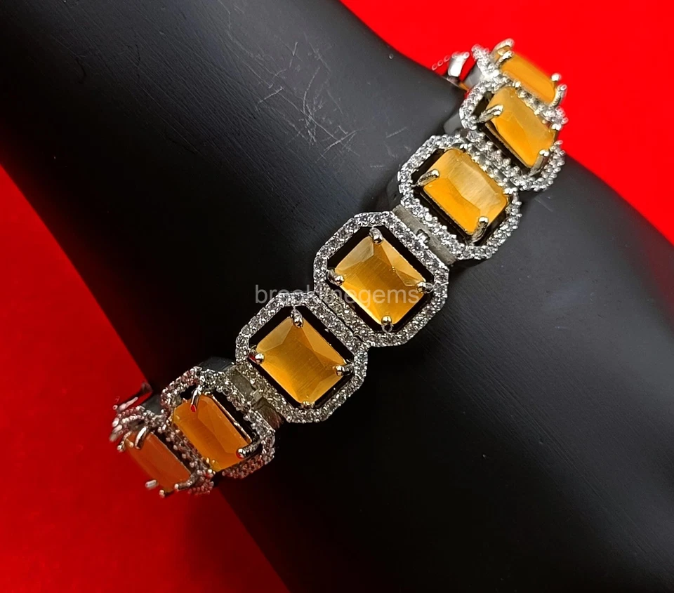 Pulseira étnica indiana Bollywood banhada a prata AD CZ ajustável 148mm-14mm NK - Imagem 2 de 4