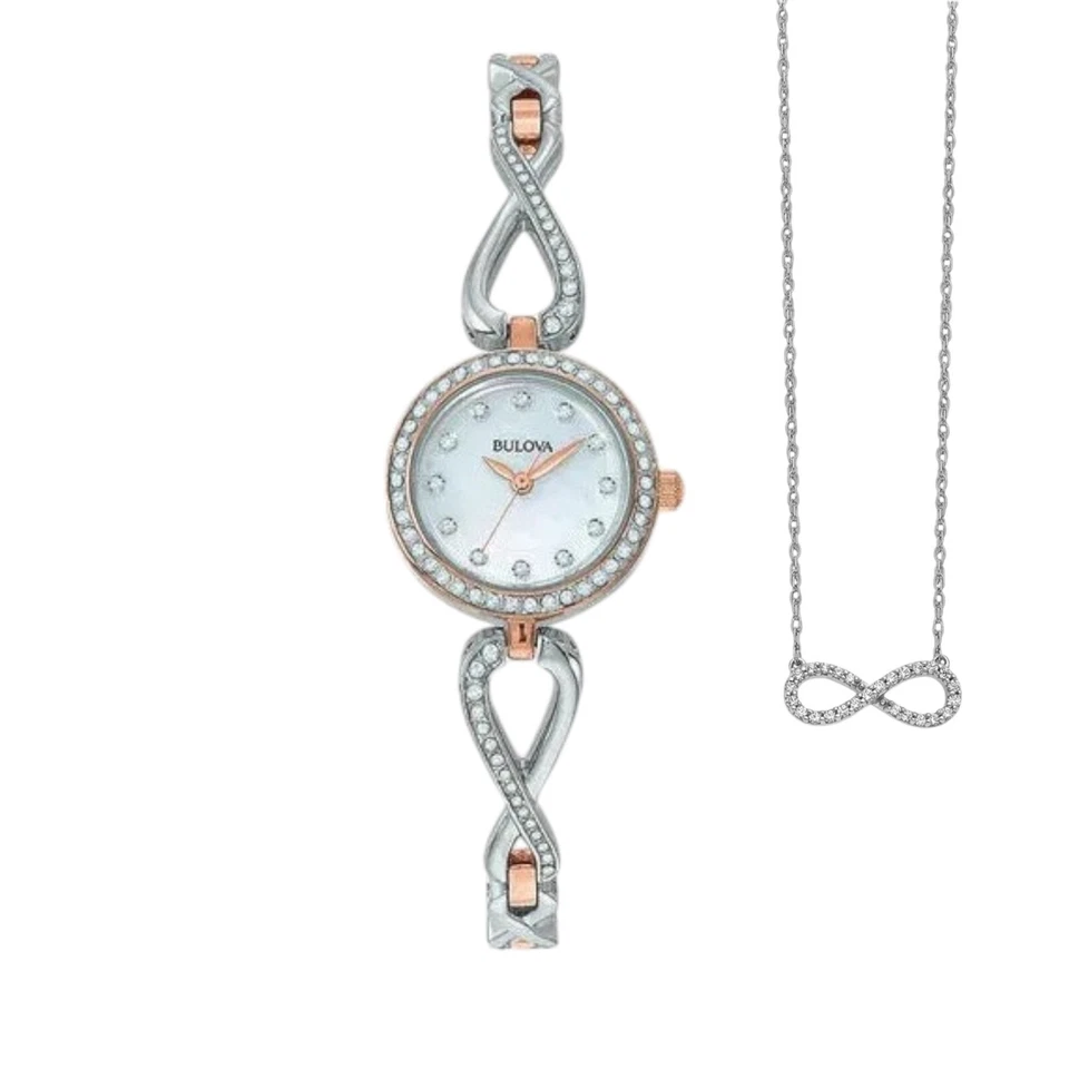 Bulova Mujer Reloj Set Cuarzo Analógico Reloj 98X108 Caja Acero Esfera Blanca... - Imagen 1 de 3