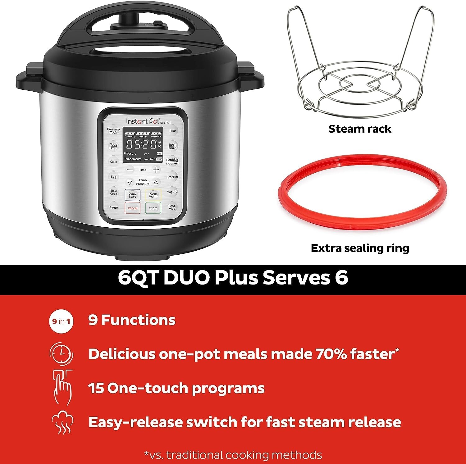Instant Pot Duo Plus 6Qt 9-in-1: Pressure Cooker, Slow Cooker & Rice Cooker