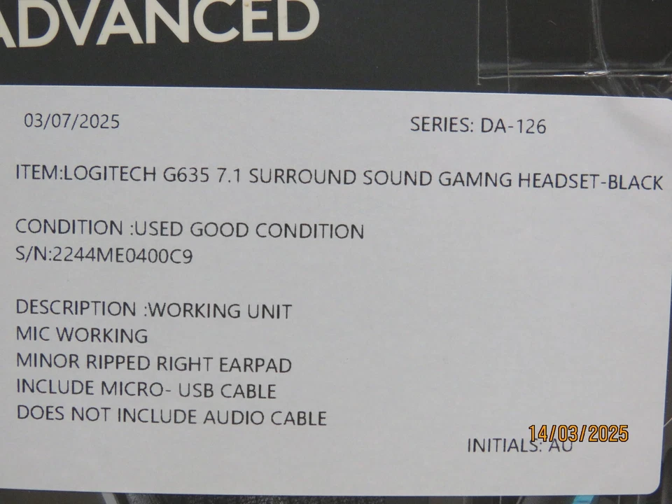 Logitech G635 981-000748 7.1 LIGHTSYNC Surround Sound Gaming Headset [DA126] - Image 2 of 4
