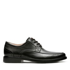 Clarks Mens Un Aldric Park Black Leather Wide Fitting (H) Lace Up Smart Shoes