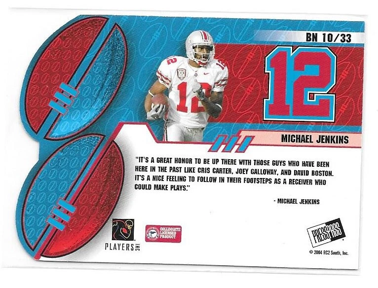 2004 Press Pass Football Draft Big Numbers Insert #BN10 Michael Jenkins - Image 2 of 2