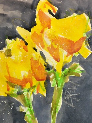 Larry Lerew painting impressionism collectible original yellow flowers COA