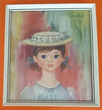 Vintage Retro 50-60s Original Frame Print Girl Hat Soulet Picture Kitsch Matilda