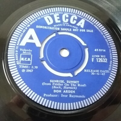 Don Arden - Sunrise Sunset / Rainbows - 7'' Single Rare 1st Demo
