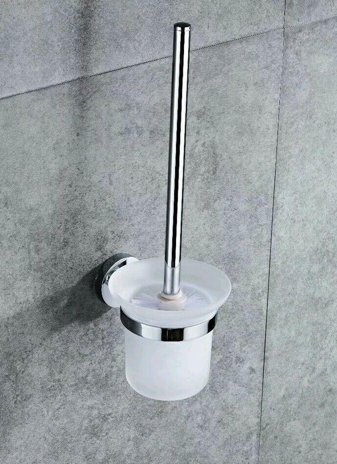 Porta Scopino da Bagno a Muro Scopini Spazzolone Pulizia Vaso WC Acciaio...