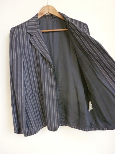 Laura Ashley Navy Blue Stripe Linen Blazer Jacket UK 12 Excellent Condition - Picture 5 of 10