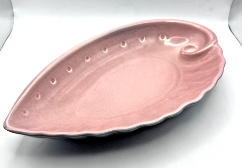 Vintage Mid Century Modern Red Wing Pottery USA #1070 Pink Blue 12" Shell Bowl
