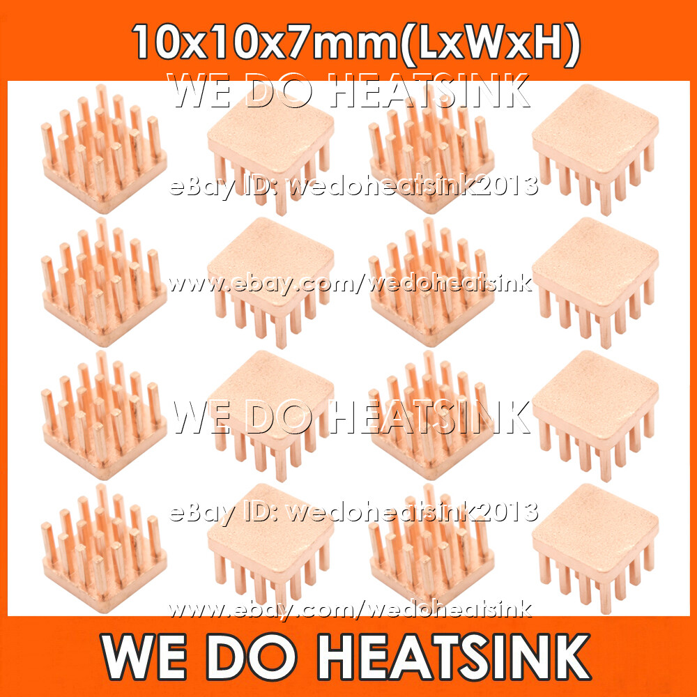 10x10x7mm All Pure Pin Fins Copper Heatsink With or Without Tape for IC CPU Chip