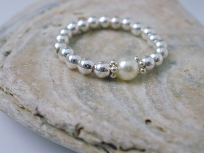 Sterlingsilber Perlenring mit Perle, Stapeln Stretch Damen Zehenpartie Daumenringe