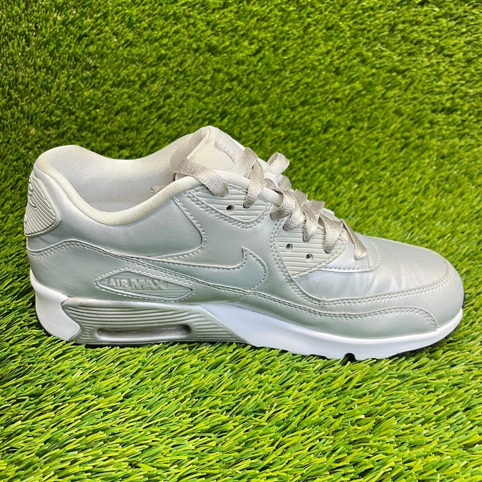 Nike Air Max 90 SE Niños Talla 7Y Plateado Blanco Informal Cuero Zapatos Tenis Foto 4 de 4