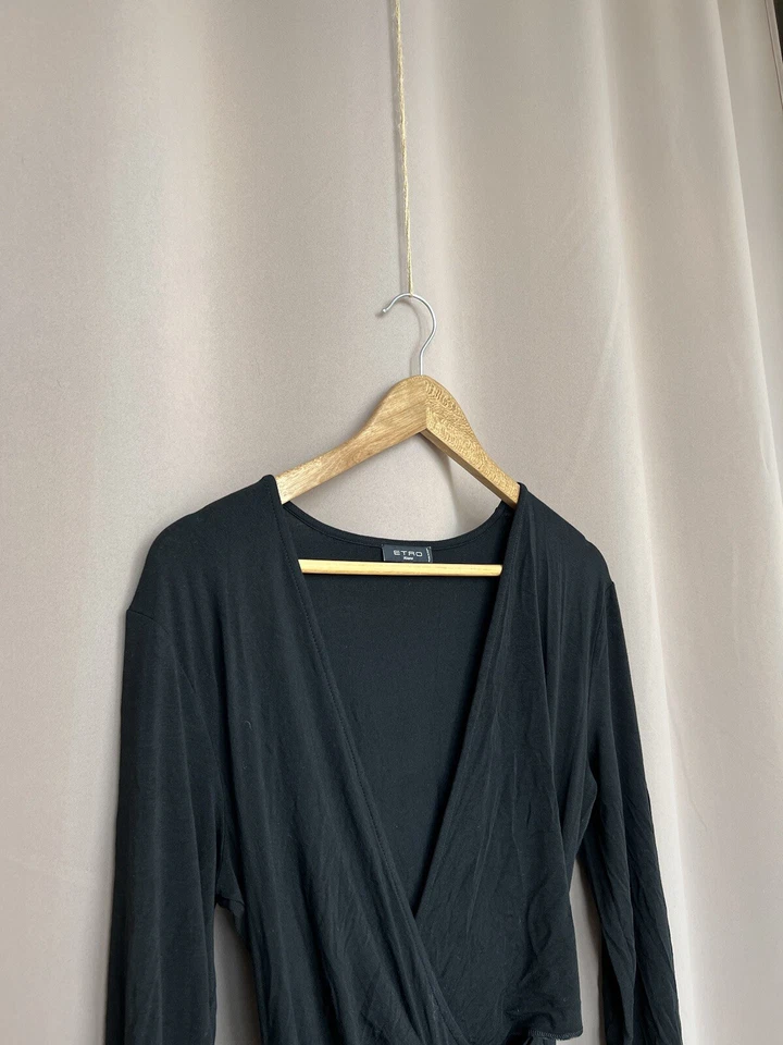 Maxi Vestido Etro Milano Cuello en V Mujer Talla 48 Negro Viscosa/Seda Manga Larga Foto 3 de 4