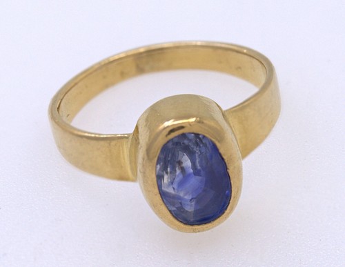 Anillo de oro amarillo de 21 quilates con zafiro - Imagen 6 de 8