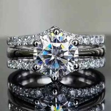 2Ct Round Lab-Created Diamond Bridal Set Engagement Ring 14K White Gold Plated