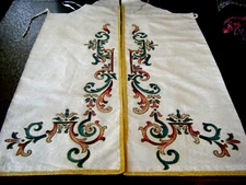 Antique church vestment chasuble silk  painted stole metallic ribbon Christian
