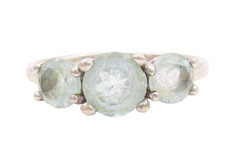 925 Sterling Silver Vintage Ring Minimalist 3 Round Blue Topaz Sz 7 RG29114