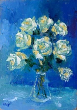 Flowers Roses White Impasto Original Oil Painting Board 11x14 Painted YSArt