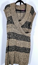 Knit Sweater Dress Brown Black 2X V-Neck Stretchy Mini Acrylic