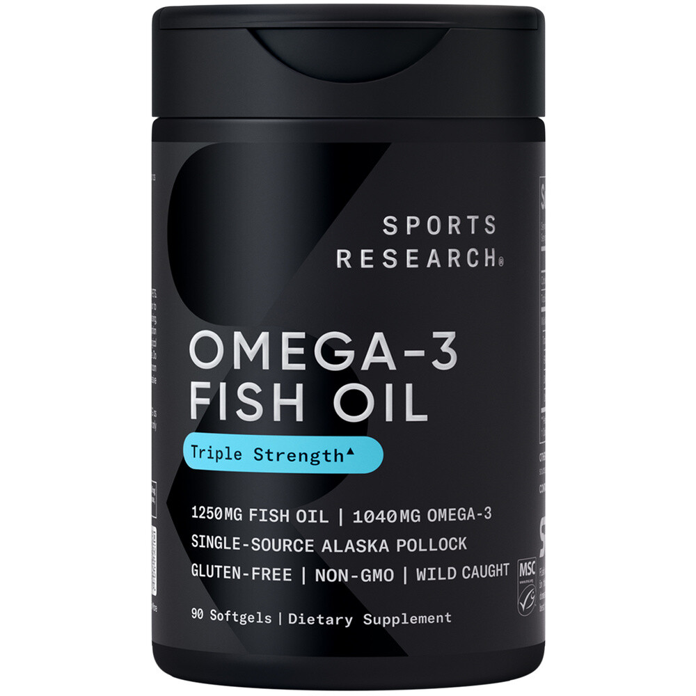 Triple Strength Omega 3 Fish Oil Burpless Supplement EPA DHA Fatty Acids 90 ct