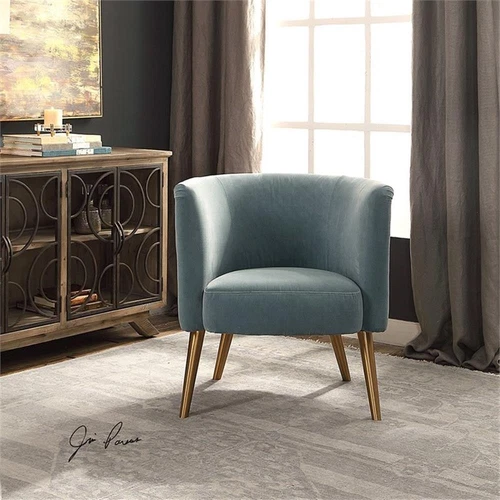 Uttermost Haider Wood Metal and Fabric Accent Chair in Slate Blue/Brushed Brass - Picture 8 of 10
