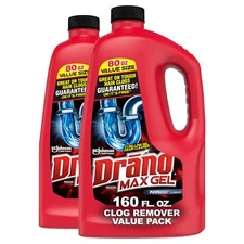 Drano Max Gel Drain Clog Remover 80 Fl Oz Pack Of 2 Fast Acting Safe For Pipes