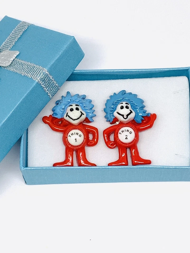 Gemelos de resina Thing 1 & Thing 2 palancas plateadas, ¡en caja de regalo! Foto 3 de 4