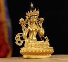 7 eyes Tara white Buddha statue Bodhisattva old Handpainted Antique brass gilt