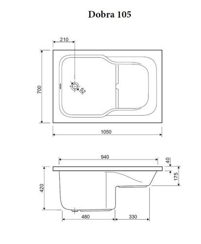 Sitzbadewanne 105 x 70 x 42/17,5 cm, weiß, Dobra - Bild 2 von 6