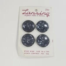 Vintage Lansing Buttons Two Hole Flat New Old Stock Dark Gray Size 36-4 Eye