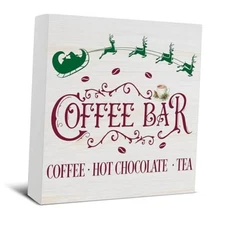 Vintage Farmhouse Christmas Wooden Sign, Rustic Home Kitchen Decor - 5 x OFFEE