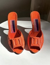 Susan Bennis Warren Edwards Vintage 80s Orange Leather Slide Heels Size 9.5