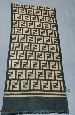 Fendi Scarf Shawl Stole Black Brown Unisex Cashmere Silk FF Logo