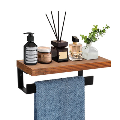 Hand Towel Holder/Towel Ring with Wooden Shelf, Premium Metal Hand Towel Rack...