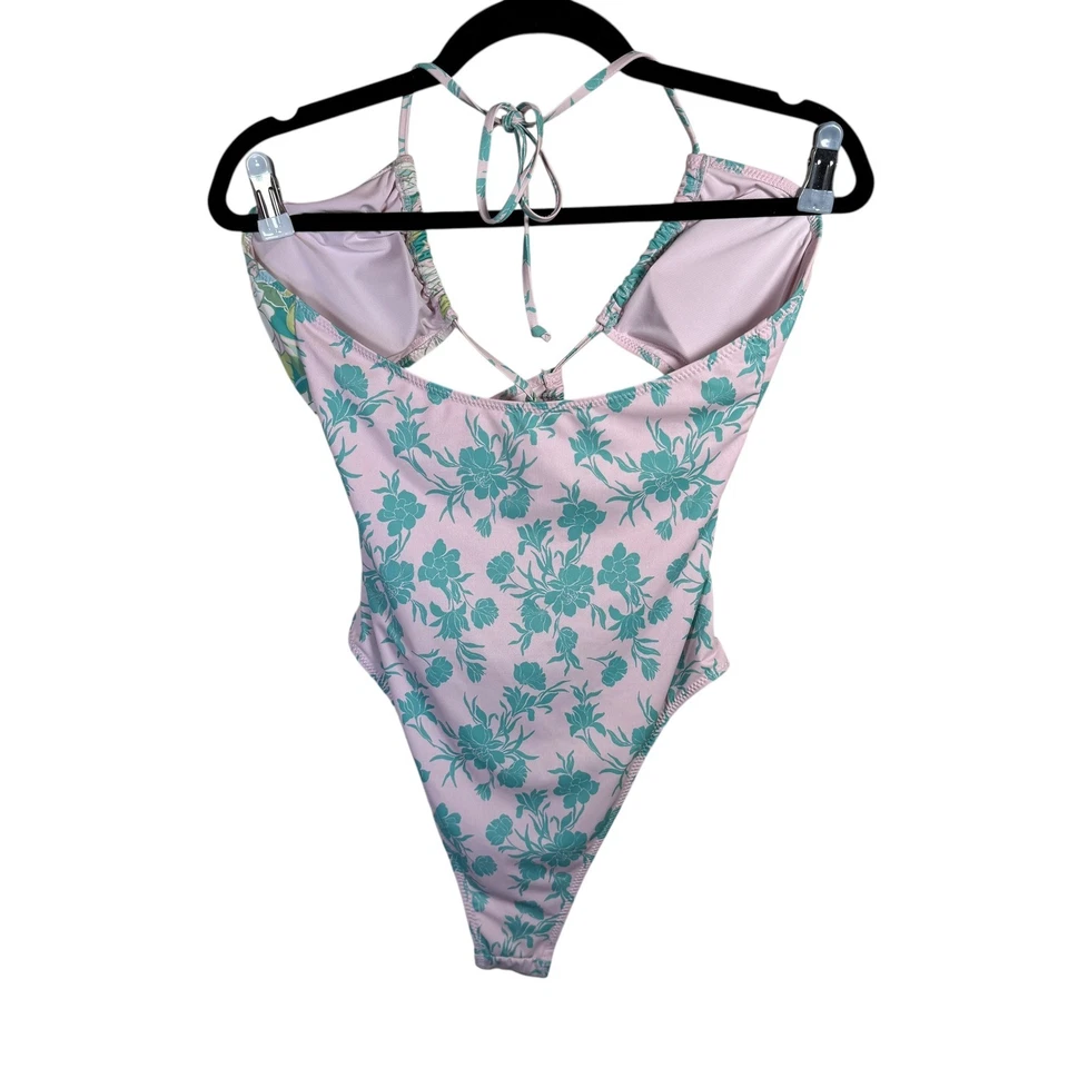 Forever 21 One Piece 泳装粉色花卉吊带露背高帮性感 — 第 3/4 张图片