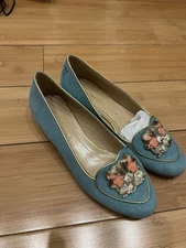 Charlotte Olympia blue suede Birthday Zodiac Gemini ballet flats Size 37,5