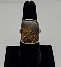 VTG Baltic Amber 925 Sterling Silver Rectangular Modernist MCM Ring Size 7 -9.8g