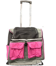Pink/Gray Solid Rolling Backpack w/ Wheels, Retractable Handle, Adj Straps