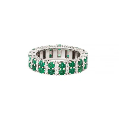 Zweireihiger Smaragd Diamant Eternity Ring Gr. 7 Nachlass Platin Edelstein Band - Bild 1 von 4
