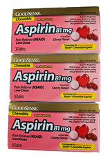 GoodSense Chewable 'Baby' Aspirin 81mg Low Dose CHERRY 36 Tablets  3 pack  --